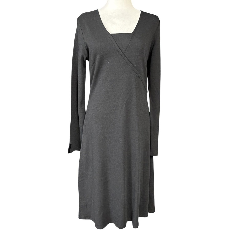 Horny Toad Dress Womens M Black Jersey A Line V Neck Long Sleeve Travel H171023